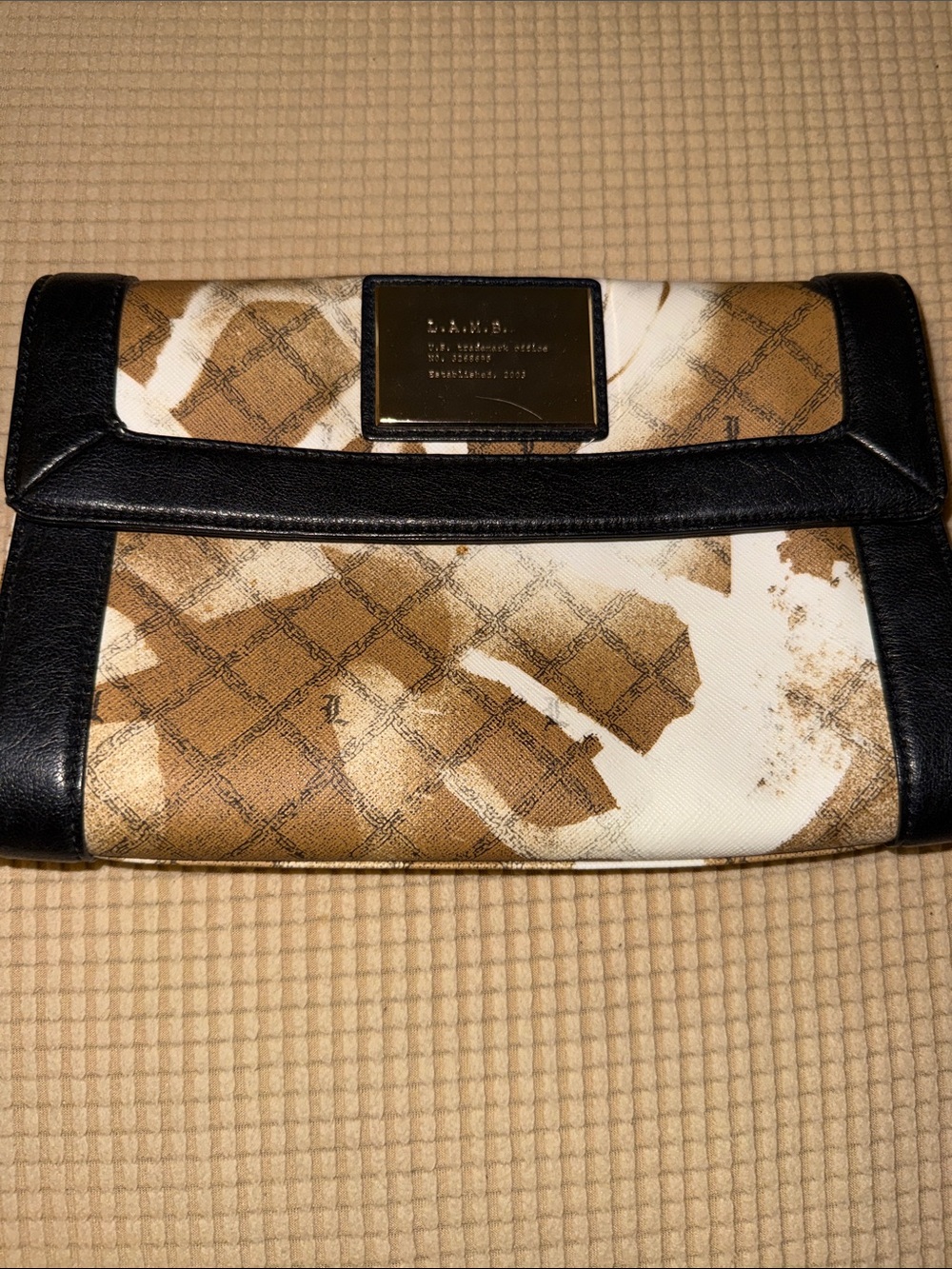 L.A.M.B. Brown, Black & White Patterned Fold-Over Clutch